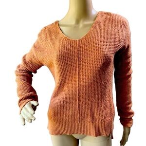 For Thee Peach V Neck Waffle Knit Loose Fit Lightweight Pullover Sweater Size XS